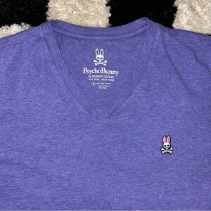 Psycho Bunny V Neck T-Shirt Mens Sz 5 Medium Heathered Purple Pima Cotton